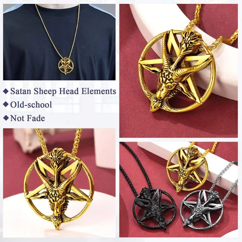 Miniatura 4 de FaithHeart Leviathan Satanic Brimstone Cross Necklace, Gold Plated Stainless Steel Satan Church Jewelry, Alchemical Symbol for Brimstone Pendant