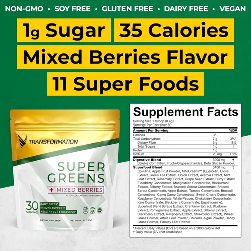 Miniatura 2 de Transformation Super Greens Superfood Green Juice Powder - Apoyo inmunológico y energético Ingredientes naturales Minerales desintoxicantes