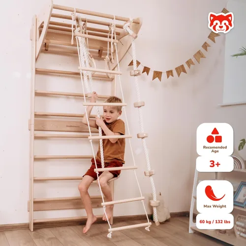 Miniatura 2 de Escalera sueca para niños para juegos activos en interiores, barra de dominadas ajustable, escalera de cuerda, anillos de gimnasia, cuerda