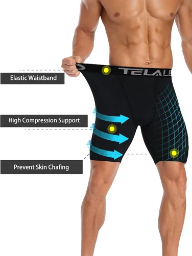 Miniatura 3 de TELALEO Paquete de 6 o 5 pantalones cortos de compresión para hombre, pantalones cortos deportivos de elastano, pantalones cortos atléticos