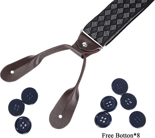 Miniatura 17 de AWAYTR Tirantes de botón marrón para hombre, tirantes elásticos ajustables en forma de Y