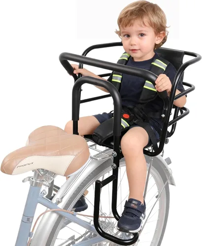 Asiento trasero de bicicleta para niños, asiento trasero de bicicleta para niños con pedales de pie, pasamanos de respaldo, diseñado para niños de