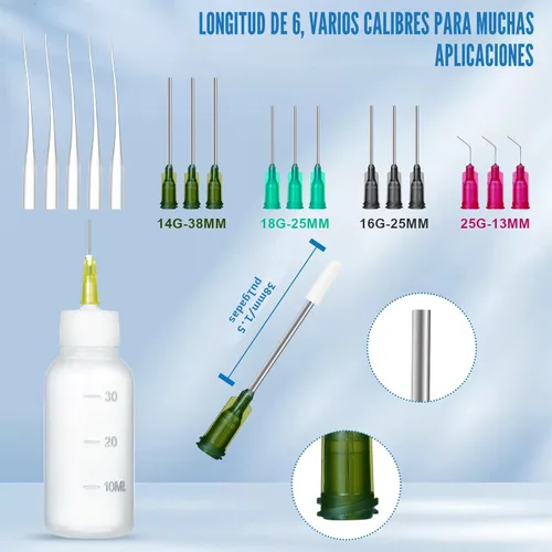 Miniatura 2 de Botella de pegamento de 30 ml con aplicador de punta de precisión, botella de aguja con punta de 14 ga, 16 ga, 18 ga, 20 ga, 25 ga, aplicador