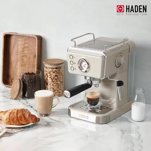 Miniatura 6 de HADEN Barista Brew - Cafetera de café expreso, de acero inoxidable con espumador de leche y vaporizador y tanque de agua de 1.5 L, masilla y cobre