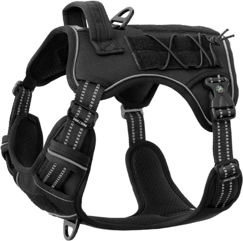Miniatura 28 de Arnés táctico para perros medianos y grandes, verde, ajustable, sin tirones, con asa, chaleco reflectante resistente, talla L Verde militar