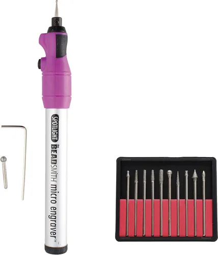 Miniatura 3 de The Beadsmith Juego de grabador – Micro grabador a batería con foco y 2 puntas redondas de diamante – 10 puntas de diamante – Ideal para grabar