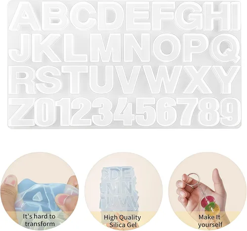 Miniatura 2 de Moldes de silicona para letras del alfabeto, molde de resina epoxi con números, bricolaje para hacer joyas artesanales, moldes de dijes para llavero