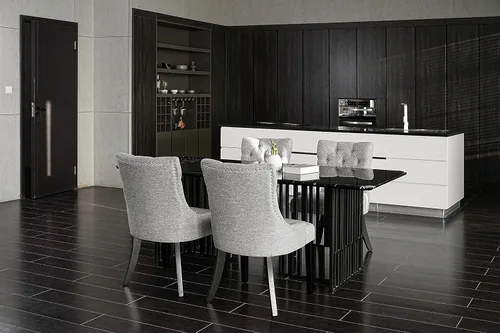 Miniatura 7 de Juego de 2 sillas de mesa grises para comedor, sillas auxiliares de cocina, modernas y elegantes sillas de tela con botones y ribete de cabeza