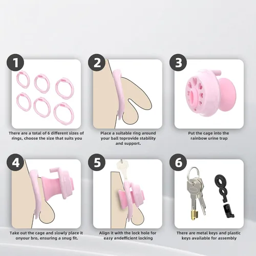 Miniatura 9 de Love Chastity Lock - Jaula para pene negativa, dispositivo ligero de castidad masculina con 6 anillos para el pene y catéter y bloqueo invisible