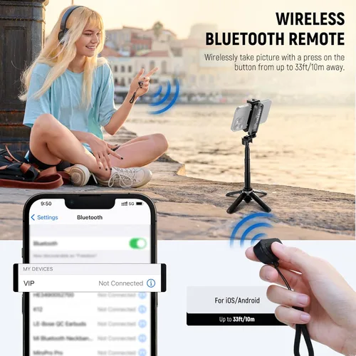 Miniatura 7 de NEEWER Palo selfie con obturador Bluetooth remoto desmontable, trípode de viaje plegable ligero para iPhone para vlogs de YouTube/TikTok