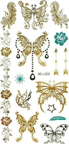 Miniatura 53 de Wrapables Tatuajes temporales inspirados en celebridades en oro metálico, plata y negro, grandes, alas de ángel_1