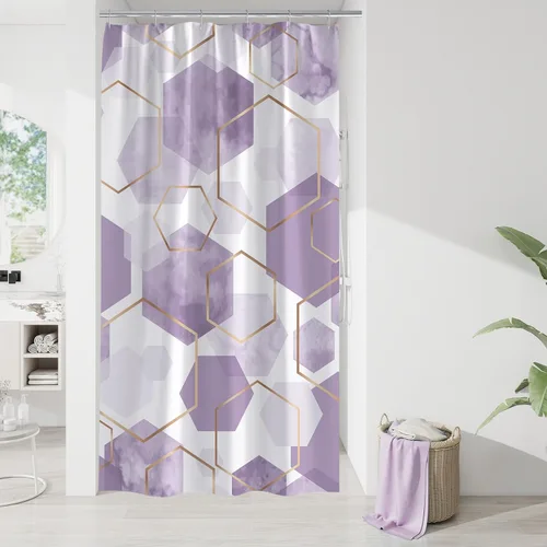 Miniatura 13 de Litabel Juego de cortinas de ducha impermeables, decoración geométrica moderna, de tela abstracta, para baño, 72 x 72 pulgadas Azul