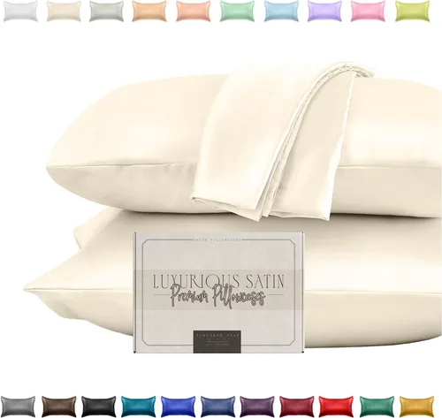 Miniatura 23 de Elegant Comfort Juego de 2 fundas de almohada de satén sedosas y lujosas para una piel y cabello más saludables, cierre con cremallera oculta