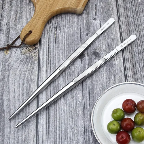 Miniatura 2 de MSY BIGSUNNY Juego de 2 pinzas de cocina finas pinzas de acero inoxidable de 12 pulgadas, pinzas para alimentos, puntas dentadas de precisión