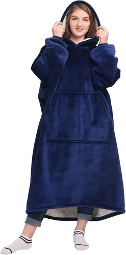 Miniatura 31 de Waitu - Sudadera tipo manta, para regalar a hombre o mujer, muy cálida y acogedora, gigantesca, con capucha, de gruesa franela, con mangas y un Negro