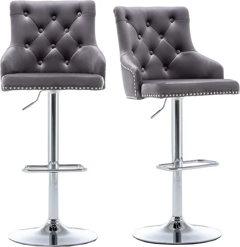 Miniatura 8 de BTEXPERT - Taburete de comedor tapizado de 25 a 33 pulgadas con respaldo alto, taburete de barra con cabeza de clavo copetudo negro (1)