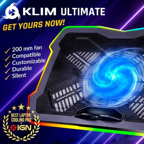 Miniatura 2 de KLIM Ultimate - Almohadilla de refrigeración RGB para laptop con borde LED, nuevo - Enfriador para laptop para juegos - Ventilador alimentado por