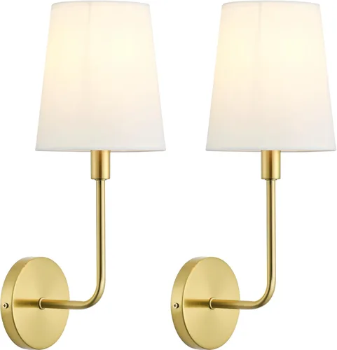 Candelabros de pared grandes de latón antiguo, juego de 2, lámparas de pared industriales vintage con cableado y pantalla de tela, zócalo E26, para