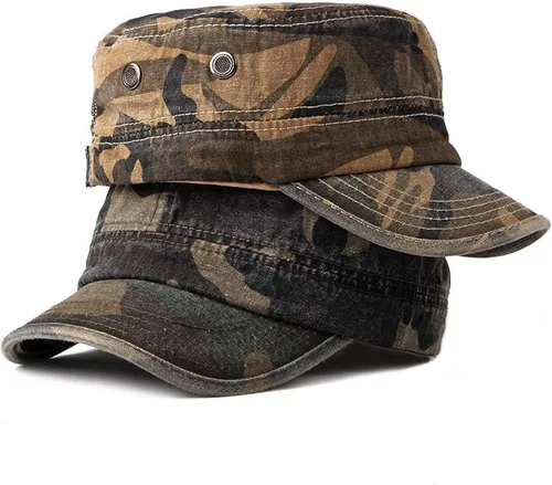 Miniatura 2 de Gorra unisex militar para hombre y mujer, con parte superior plana, ajustable, camuflaje