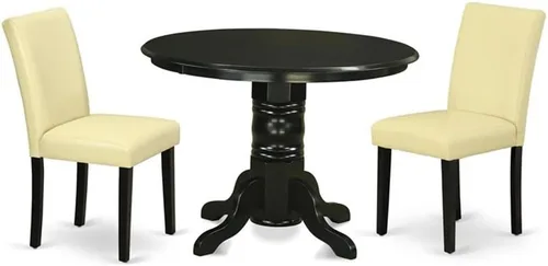 Miniatura 7 de East West Furniture SHAB3-BLK-06 - Juego de mesa de comedor moderno de 3 piezas que contiene una mesa de cocina redonda con pedestal y 2 sillas