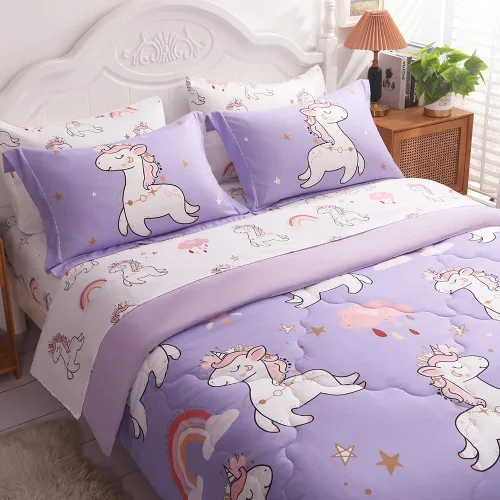 Miniatura 12 de Wajade Juego de edredón de 7 piezas con moño, juego de edredón a cuadros azules para niñas y niños, juego de ropa de cama a cuadros