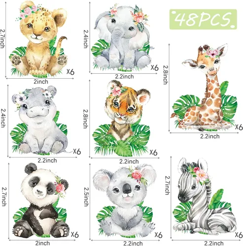 Miniatura 3 de 48 adornos para cupcakes Wild One Animal – Safari en la selva y decoración de fiesta para safari temática de animales, fiesta de cumpleaños
