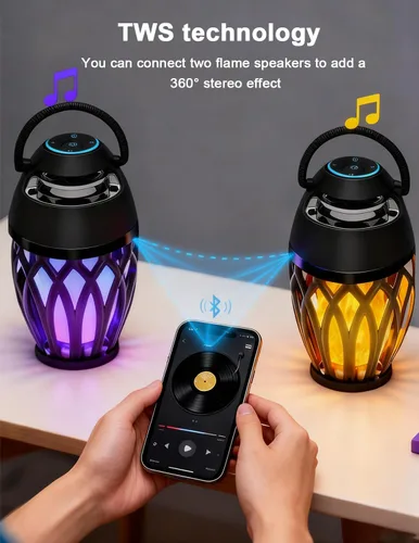 Miniatura 3 de Altavoces Bluetooth mejorados para exteriores, altavoz portátil impermeable IPX6 con luces de llama LED RGB, artilugio para papá, sonido estéreo HD