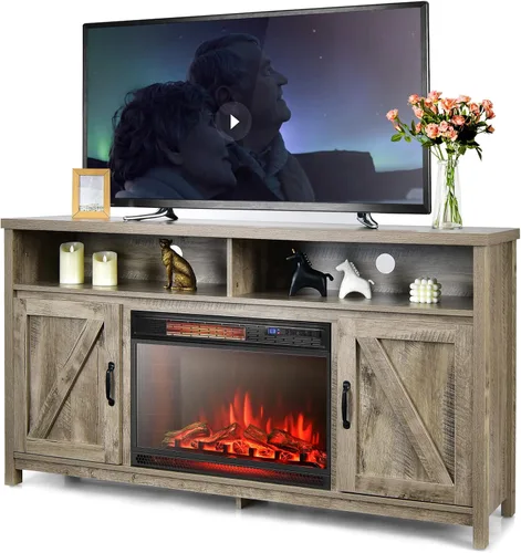Miniatura 10 de Tangkula Soporte eléctrico para TV con chimenea, para televisores de hasta 65 pulgadas, con chimenea sintética empotrada de 25 pulgadas y 1350 W, 3