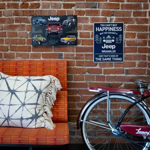 Miniatura 5 de Letrero de metal para Jeep Wrangler, «You Can't Buy Happiness But You Can Buy a Jeep Wrangl», divertida decoración de pared para Jeep Azul marino