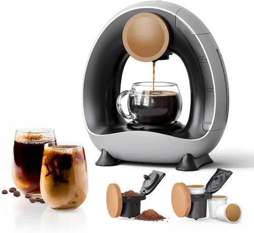 Miniatura 10 de Cafetera de una sola porción 2 en 1, cafetera rápida de 1400 W para cápsulas K-Cup y café molido, cafetera americana y de té de un solo toque con 2
