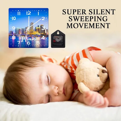 Miniatura 3 de Reloj de pared American Florida State Miami City Skyline Paisaje urbano Vista de la ciudad Reloj clásico de madera sin tictac funciona