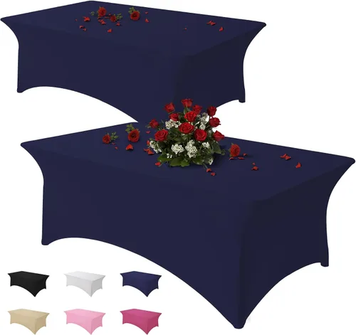 Miniatura 28 de Famstar Paño de Mesa Negro de 4 Pies de Elastano, Paño de Mesa Ajustado para Mesas Rectangulares, Fundas Elásticas Lavables Sin Arrugas