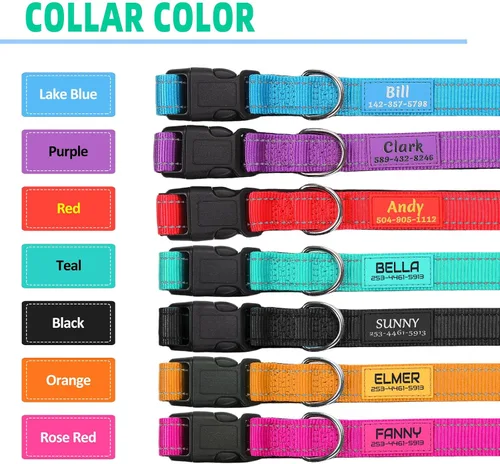 Miniatura 6 de Collar de perro de nailon reflectante personalizado con nombre y número de teléfono personalizados, 5 tamaños y 3 fuentes, acolchado de neopreno