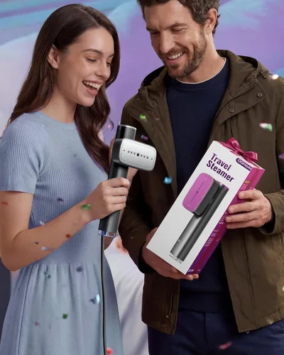 Miniatura 8 de OGHom Vaporizador para ropa, vaporizador de viaje de 110-240 V y plancha 2 en 1, potente vapor de 1000 W, removedor de arrugas de prendas portátil