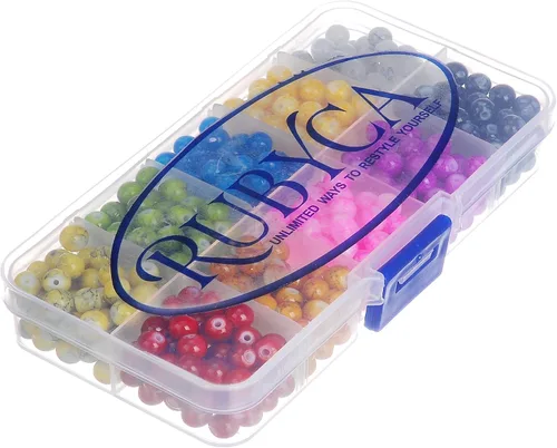 Miniatura 2 de RUBYCA Kit de cuentas redondas de vidrio checo para fabricación de joyas con caja de contenedores (600 piezas de 0.236 in de colores surtidos)
