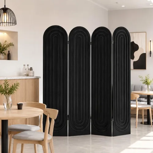 Miniatura 3 de Divisor de habitación de 4 paneles, pantalla de privacidad plegable arqueada de 66.9 pulgadas de alto, divisor de madera independiente