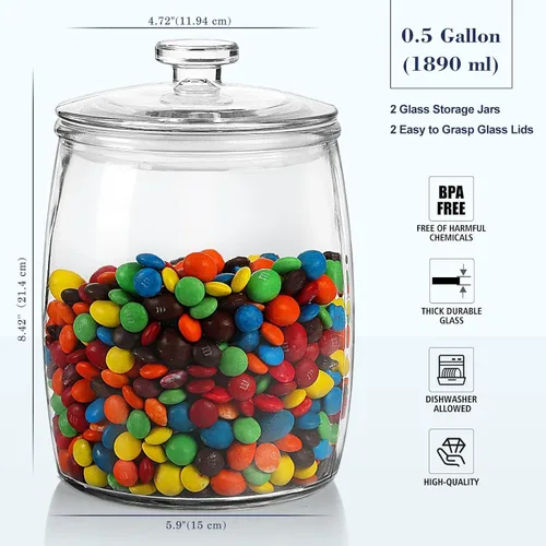 Miniatura 5 de Ritayedet Tarros de vidrio de medio galón con tapa, juego de 2 tarros de galletas de boca ancha, tarro de boticario para dulces, recipientes