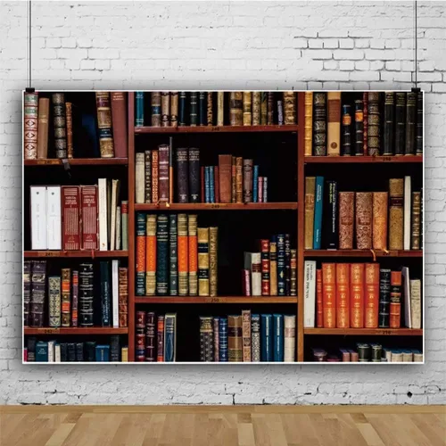 Miniatura 4 de Estantería de poliéster de 7 x 5 pies para el regreso a la escuela, biblioteca vintage, biblioteca, oficina de enseñanza en línea, video de YouTube