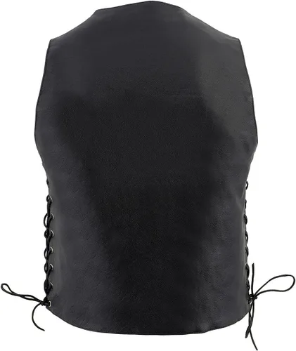 Miniatura 2 de Milwaukee Leather LKM3701 Chaleco clásico de cuero negro para hombre con cuello en V estilo motero con broches de búfalo y cordones laterales