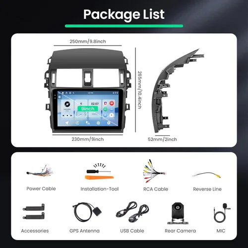 Miniatura 7 de Radio de coche para Toyota Corolla 2009 2010 2011 2012 2013, [4+64G] pantalla táctil de 9 pulgadas para Corolla estéreo Carplay Android Auto