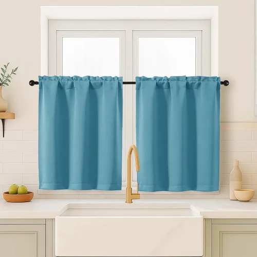 Miniatura 170 de OVZME Cortinas opacas turquesa para tratamiento de ventanas pequeñas, cortinas cortas con bloqueo de luz para ventana de cocina sobre el fregadero
