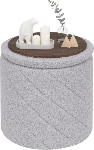 Miniatura 8 de PINPLUS Otomana con Stroage redondo Boucle otomana y bandeja Sherpa extraíble pie taburete mesa de café para dormitorio, sala de estar, negro, 16.9