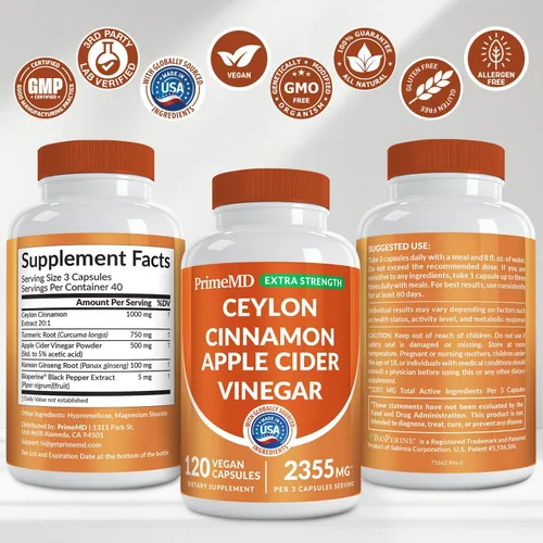 Miniatura 8 de Polvo de Canela de Ceilán 5 en 1 Extra Fuerte – Cápsulas Orgánicas de Canela de Ceilán con Cúrcuma, Vinagre de Sidra de Manzana, Ginseng Coreano