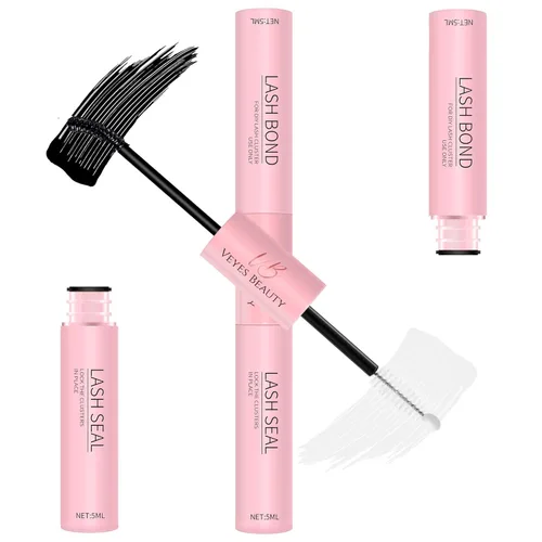 VEYESBEAUTY Pegamento de pestañas 2 en 1 impermeable para extensiones de pestañas de larga duración, fuerte sujeción individual, pegamento para Negro