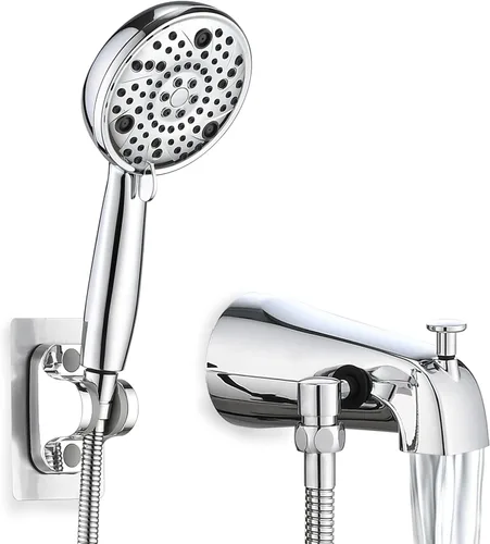 Boquilla deslizante para bañera con desviador, ducha de mano de alta presión de 8 ajustes con manguera, grifo de bañera de metal con rociador y Cromo
