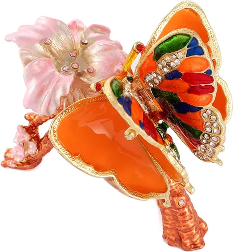Miniatura 2 de QIFU Pintado a mano esmaltado colorido mariposa joyería baratija caja con bisagras regalo único para la decoración del hogar