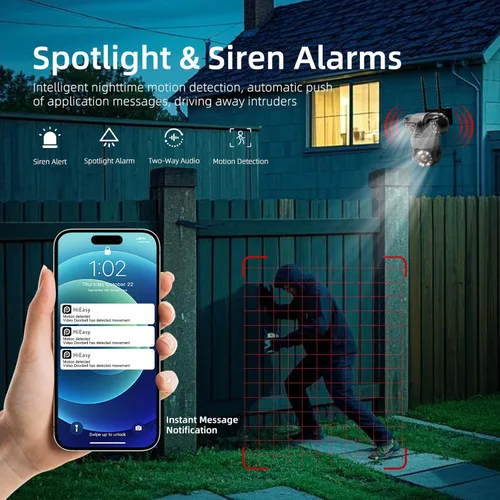 Miniatura 7 de Cámara de seguridad inalámbrica de 4 lentes al aire libre, imagen HD 2K PTZ 360° de vigilancia, visión nocturna a color, conexión WiFi, detección