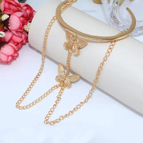 Miniatura 5 de HSQYJ Brazalete con borlas de cadena de mariposa, brazalete ajustable y simple, joyería de moda para mujer, chapado en oro y plata