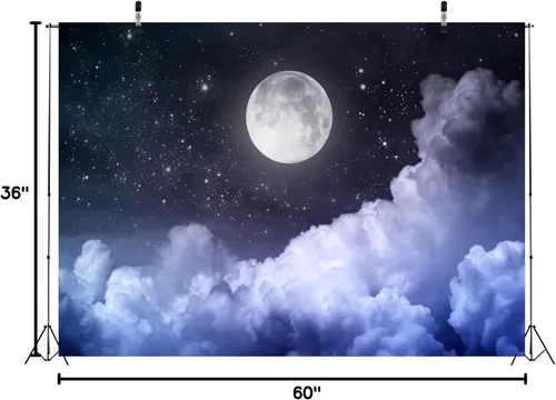 Miniatura 7 de Telón de fondo de luna de 5 x 3 pies, fotografía de luna llena, noche de luna llena, cielo estrellado negro, imagen para recién nacido, baby shower