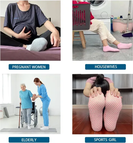 Miniatura 3 de Calcetines de agarre para mujer, pilates, yoga, calcetines de hospital antideslizantes con pinzas para mujer, calcetines adhesivos con cojín